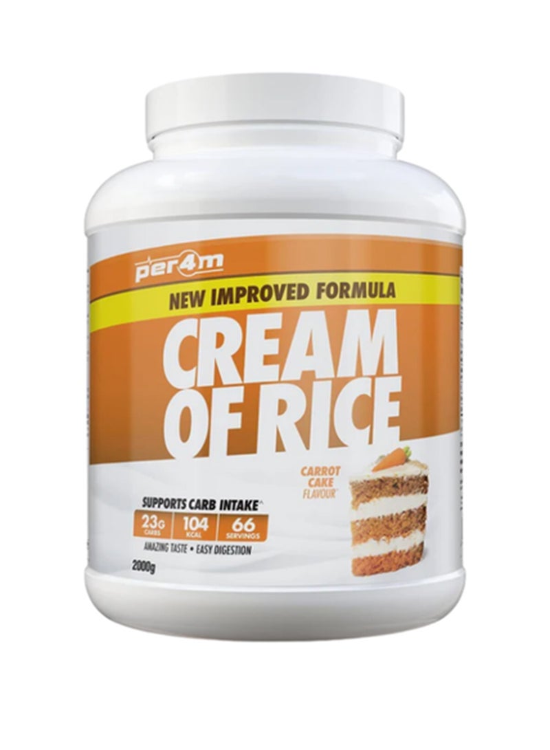 Advanced Performance Cream Of Rice - Carrot Cake Flavor - 2Kg Tub - Healthy Complex Carbohydrate Supplement For Post-Workout Recovery & Muscle Loading
